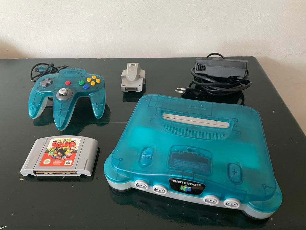Nintendo 64 Ice Blue Limited Edition + Pokemon Snap, Spelcomputers en Games, Spelcomputers | Nintendo 64, Gebruikt, Met 1 controller