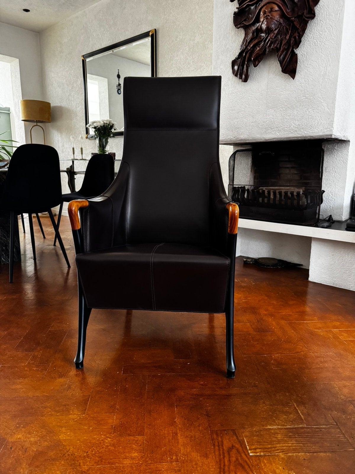Donkerbruin fauteuil Giorgetti, Huis en Inrichting, Ophalen, Zo goed als nieuw, 50 tot 75 cm, Leer