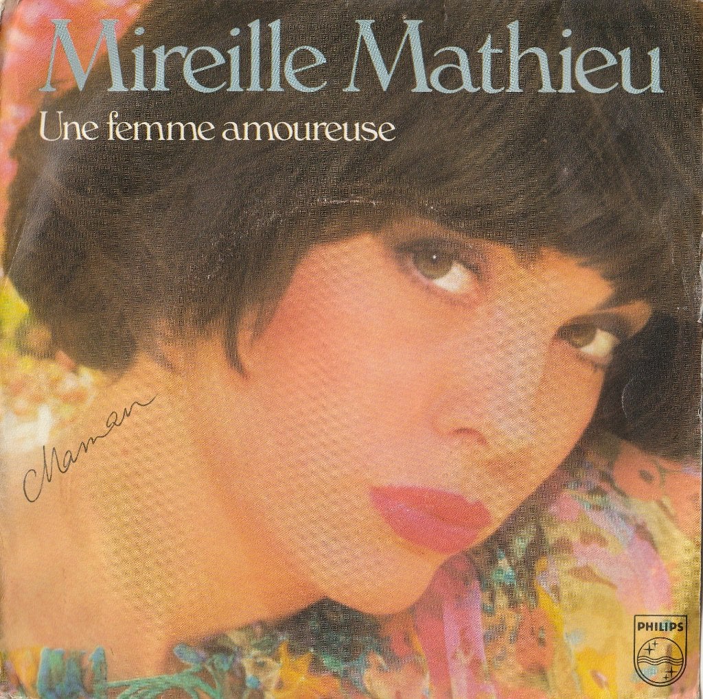 Mireille Mathieu: Une femme amoureuse (woman in love-GIBB), Gebruikt, 7 inch, Ophalen of Verzenden, Fotohoes