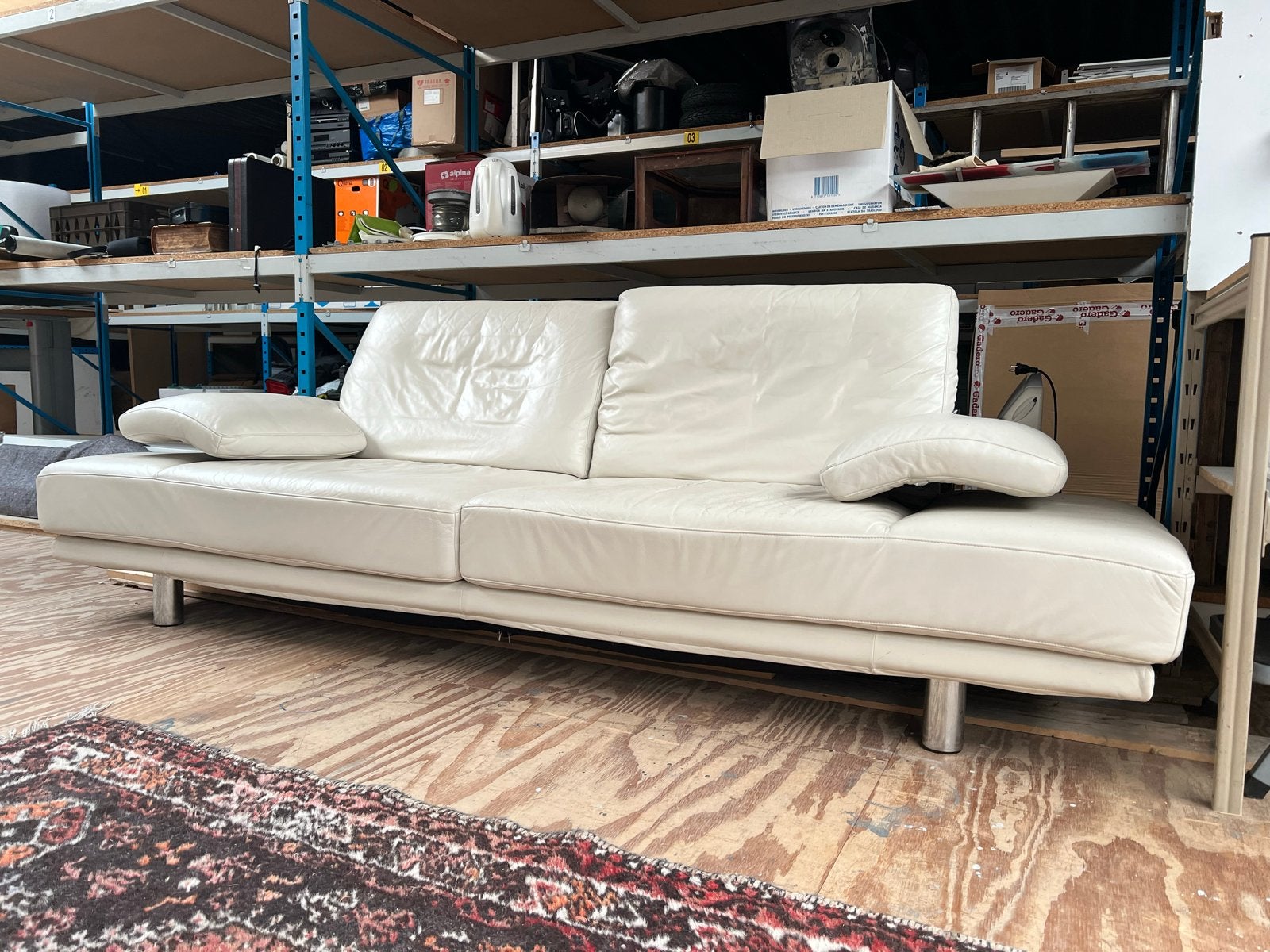 Rolf Benz Design Bank -creme leer - 260 cm, Ophalen, 250 tot 300 cm, Gebruikt, Overige maten