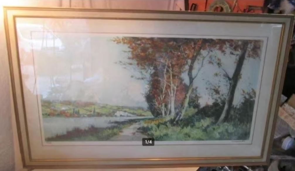 Prachtige Zeefdruk 'Rivier en Heuvel' - Launay, Antiek en Kunst, Kunst | Litho's en Zeefdrukken, Gelimiteerde oplage, Ophalen of Verzenden