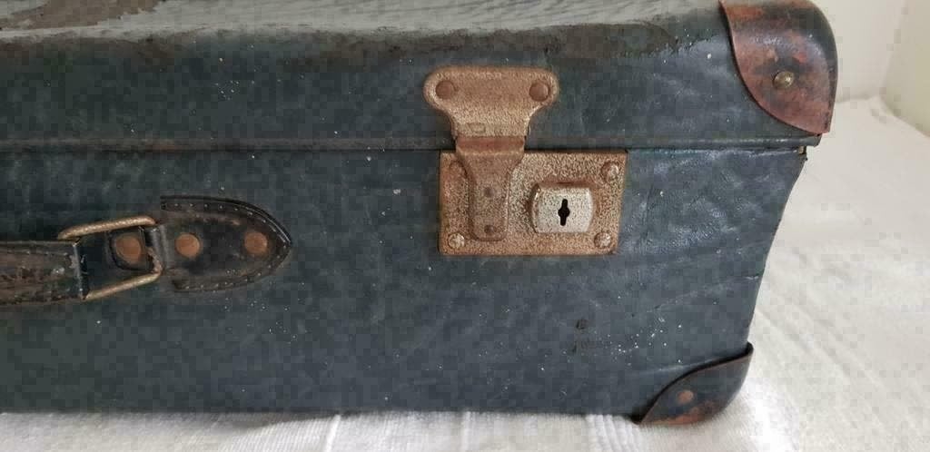 VINTAGE jaren blauwe 40 50 koffer van geperst karton (H015), Sieraden, Tassen en Uiterlijk, Koffers, Overige materialen, Gebruikt