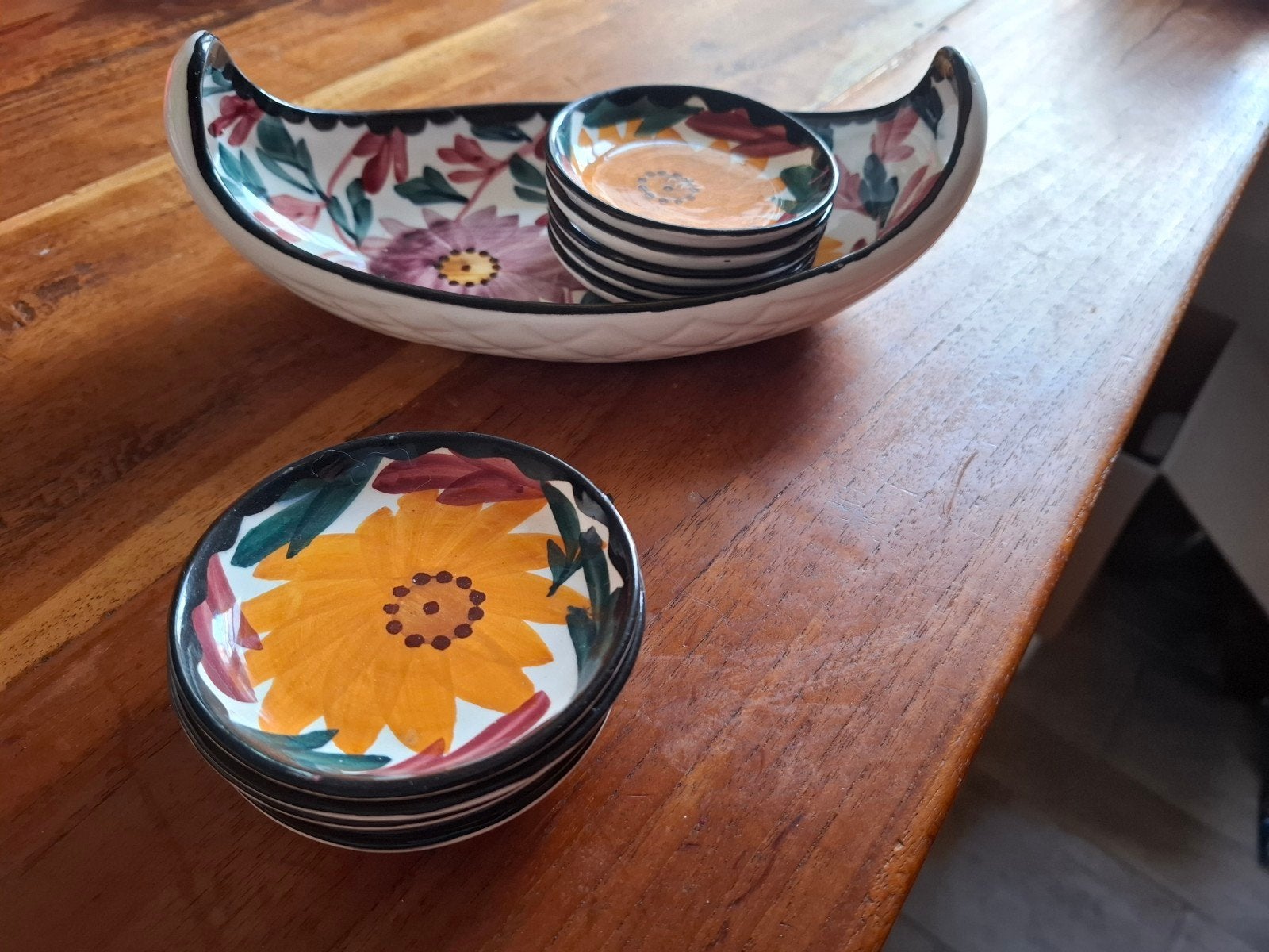 Vintage Schramberg Handgemalt serveerschaal met schaaltjes, Ophalen of Verzenden