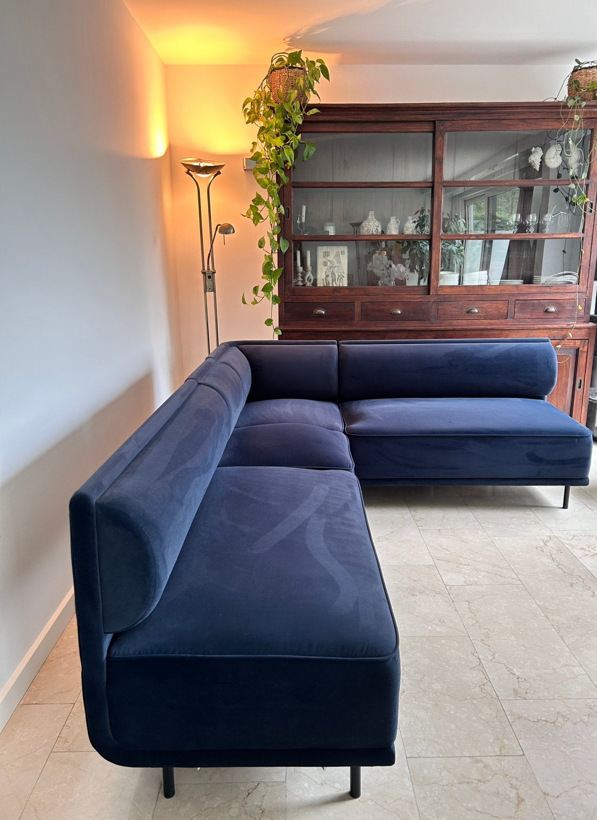 MADE eetkamer hoekbank – nachtblauw velvet, Huis en Inrichting, Ophalen, Zo goed als nieuw