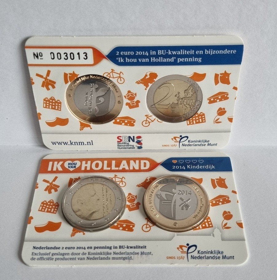 2 Euro Coincard 2014 – Ik hou van Holland - Kinderdijk, Ophalen of Verzenden, Koningin Beatrix, Euro's