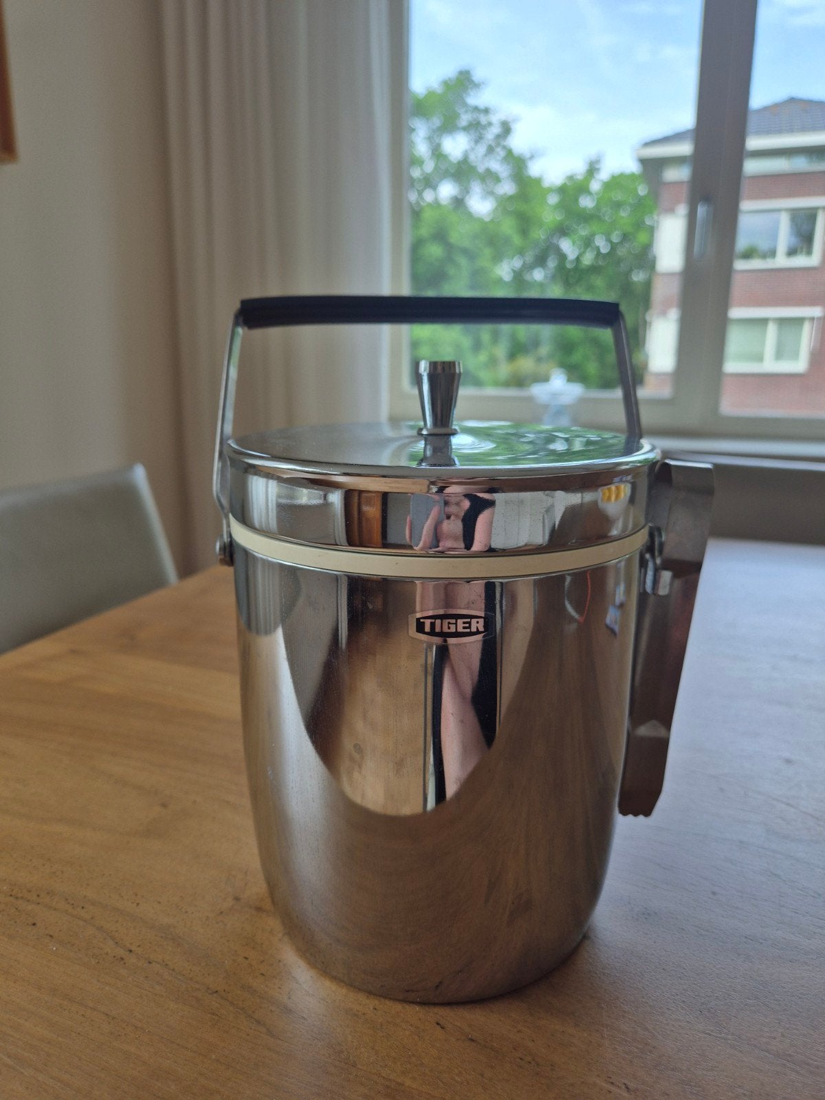 Vintage Tiger ijsemmer jaren '60 verchroomd met ijstang, Verzenden