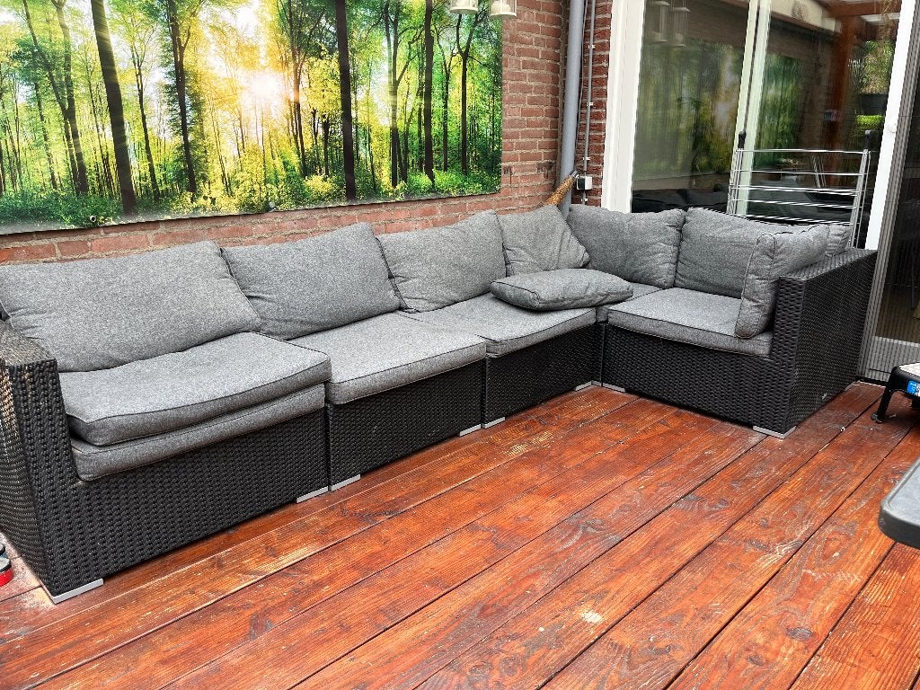 GRATIS loungebank incl tafel met glasblad, Ophalen, 5 zitplaatsen, Gebruikt, Bank