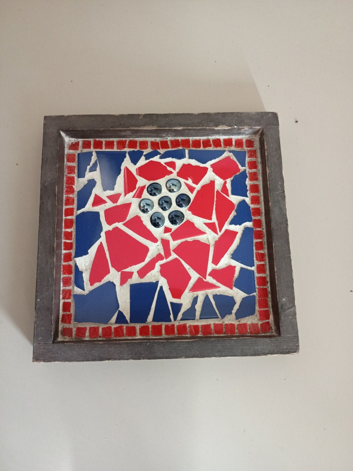 Uniek mozaïek dienblad/ onderzetter 24 cm vierkant, Ophalen of Verzenden, Gebruikt
