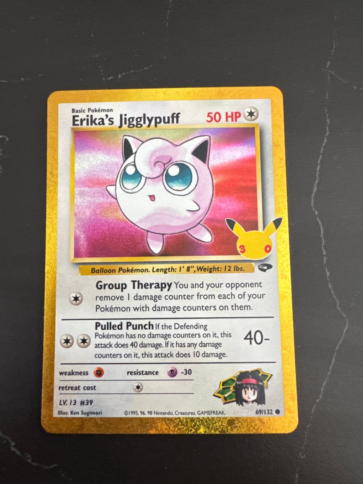 Erika's Jigglypuff Pokémon kaart - Celebrations 30th Anniver, Ophalen of Verzenden, Zo goed als nieuw, Losse kaart
