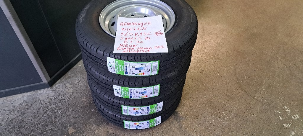 Komplete 13 inch aanhanger wielen 165R13C 96/94 steel 5/112, Ophalen, Nieuw