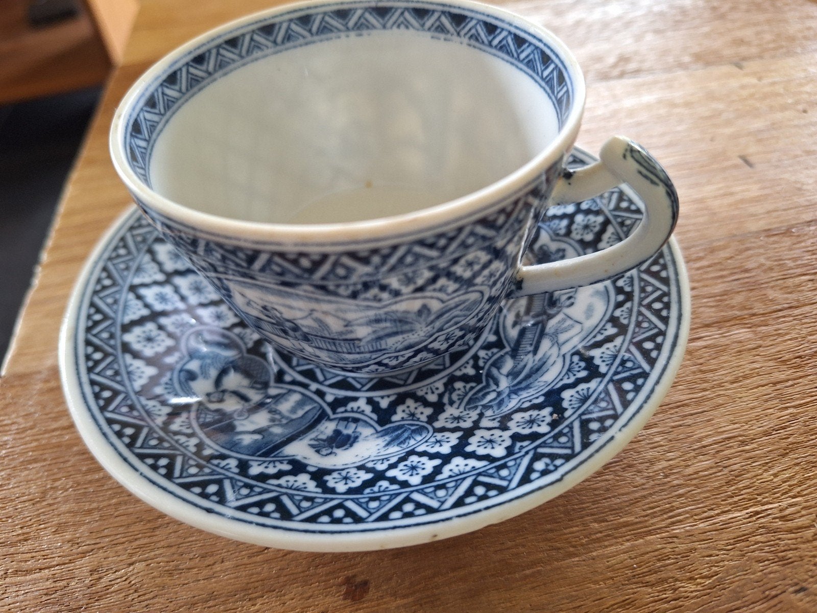 Chinees theekopje met schotel, blauw-wit porselein, Antiek en Kunst, Ophalen of Verzenden
