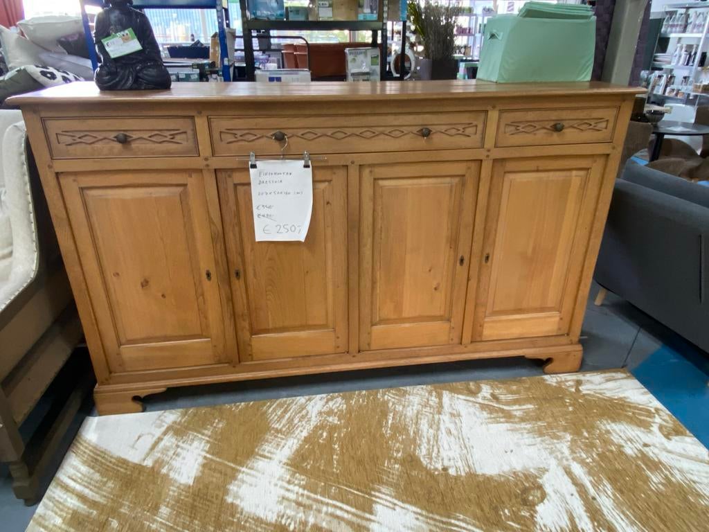Massief houten dressoir met lades en deuren eiken, Ophalen, Eikenhout, Nieuw, 200 cm of meer