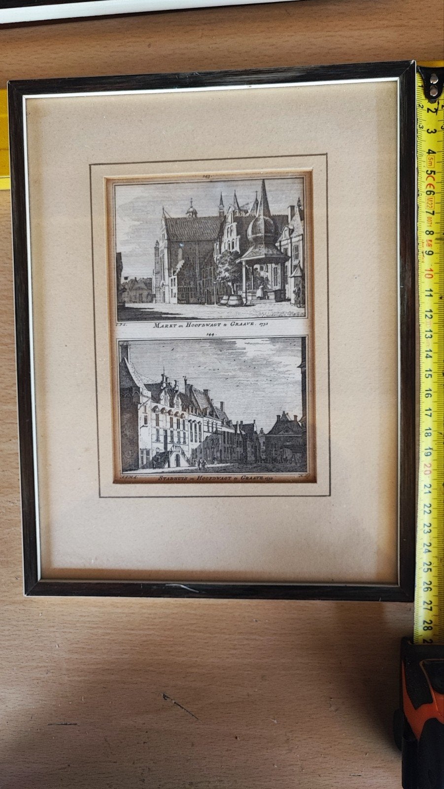 Antieke Gravure: Stadhuis en Markt Hoogstraat Gouda, Antiek en Kunst, 1800 - 1899, Stadsgezicht, Ophalen of Verzenden, Gravure