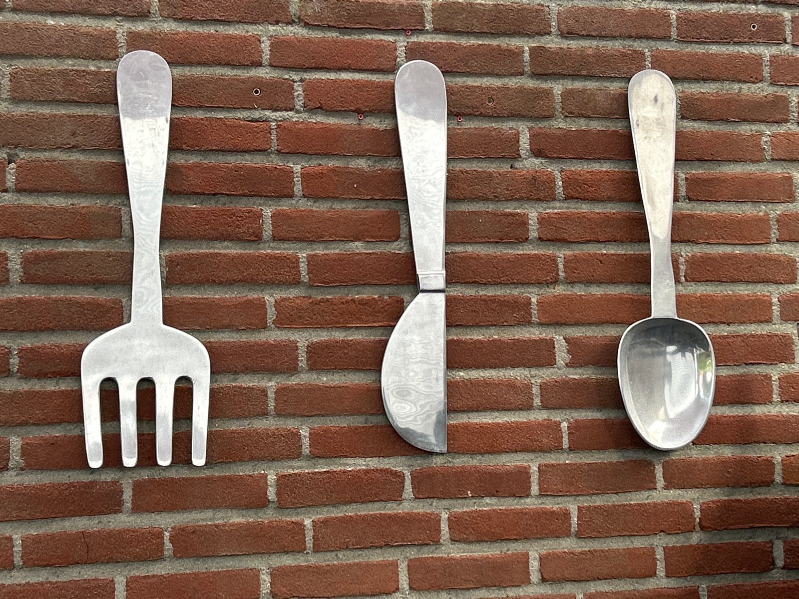 Grote decoratieve bestekset (vork, mes, lepel) - 60cm, Gebruikt, Overige stijlen, Ophalen of Verzenden, Metaal