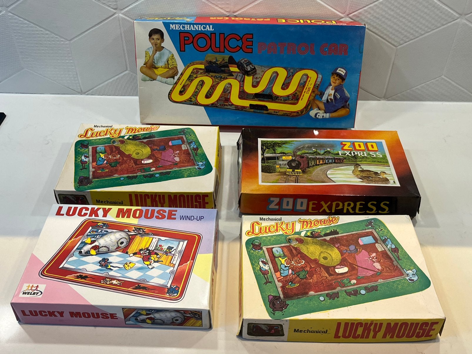 Blikken Speelgoed Wind-Up Lot Welby Lucky Mouse zoo Police, Verzenden