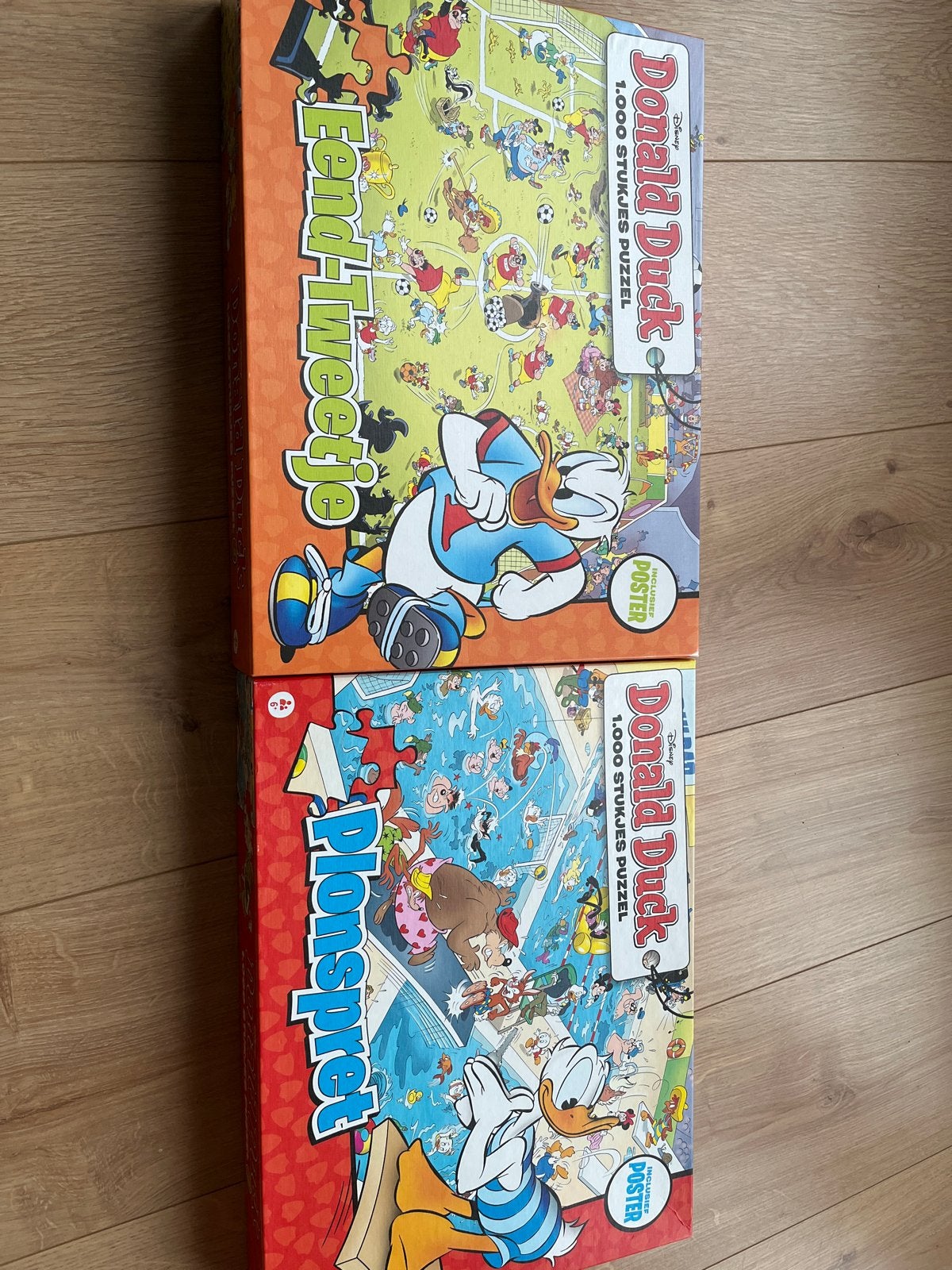 2 Donald Duck 1000 stukjes puzzels - Eend-Tweetje & Plonspre, Ophalen, 500 t/m 1500 stukjes, Gebruikt, Legpuzzel