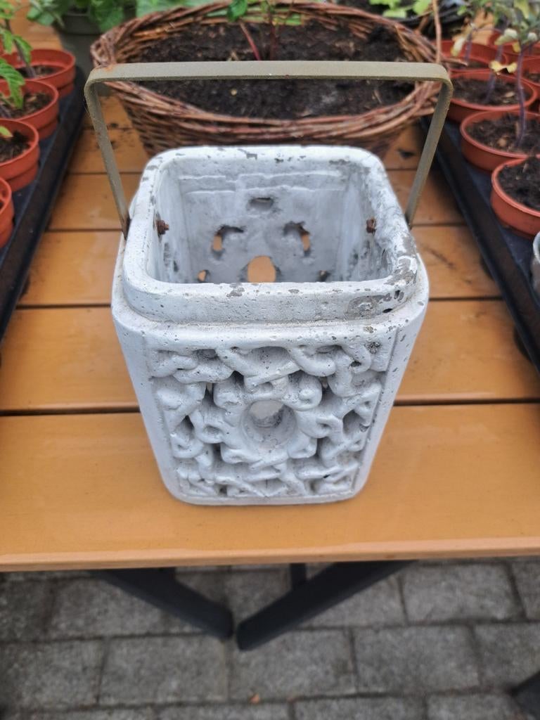 Bijzondere vierkante bloempot van steen, 13x13x15 cm, Ophalen, Steen, Gebruikt, Vierkant