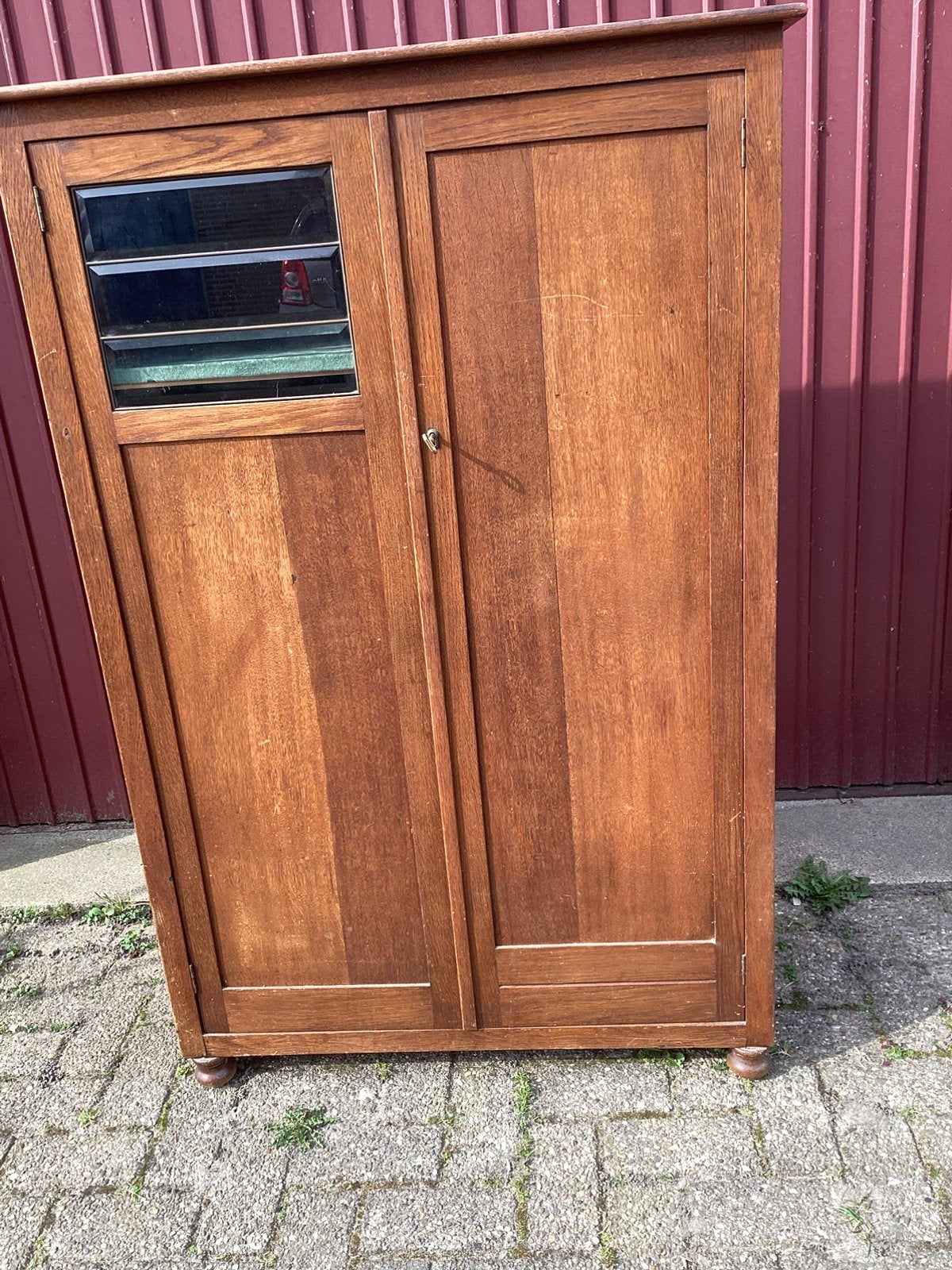 Antiek Eikenhouten Boekenkastje, met lade, achter deurtje., Ophalen