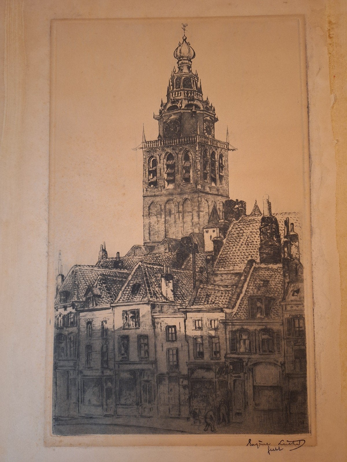 Ets Stadsgezicht nijmegen van Eugene Lucker, Antiek en Kunst, Kunst | Etsen en Gravures, Ophalen of Verzenden