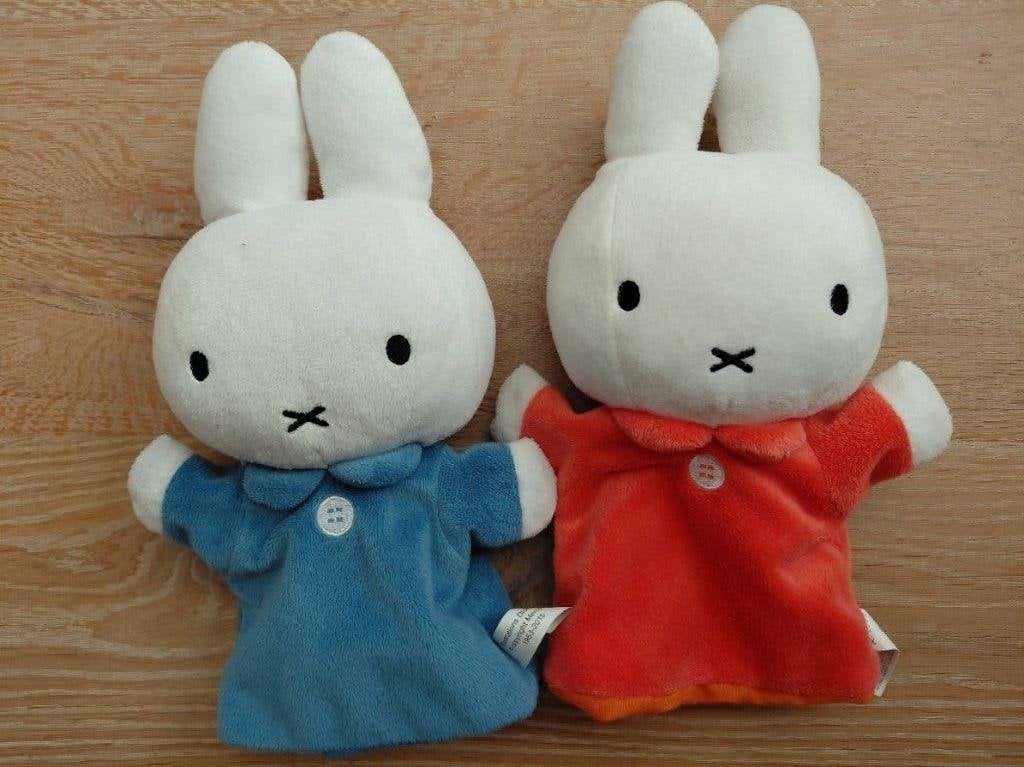 2 Nijntje poppenkastpoppen, Ophalen of Verzenden, Zo goed als nieuw, Konijn, Middelgroot (20 tot 80 cm)