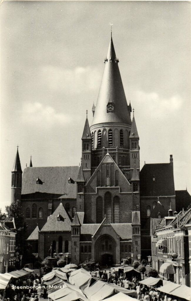 Steenbergen, Markt - 1964 gelopen, Verzamelen, Ophalen of Verzenden, 1960 tot 1980, Gelopen, Noord-Brabant