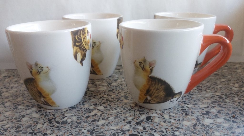 4 Francien van Westering Katten Mok beker kop met oranje oor, Overige merken, Zo goed als nieuw, Overige stijlen, Porselein