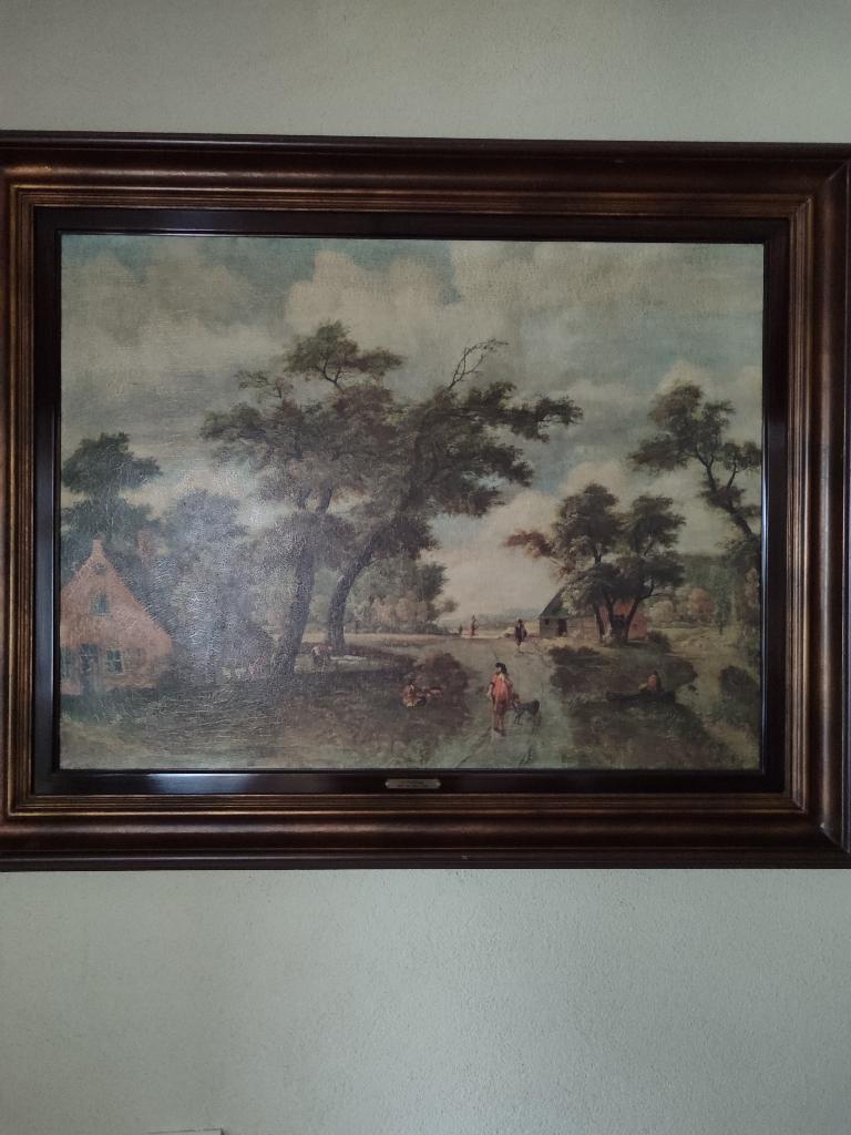 schilderij reproductie boslandschap met boerenhoeve, Ophalen, Zo goed als nieuw, Schilderij, 100 tot 125 cm