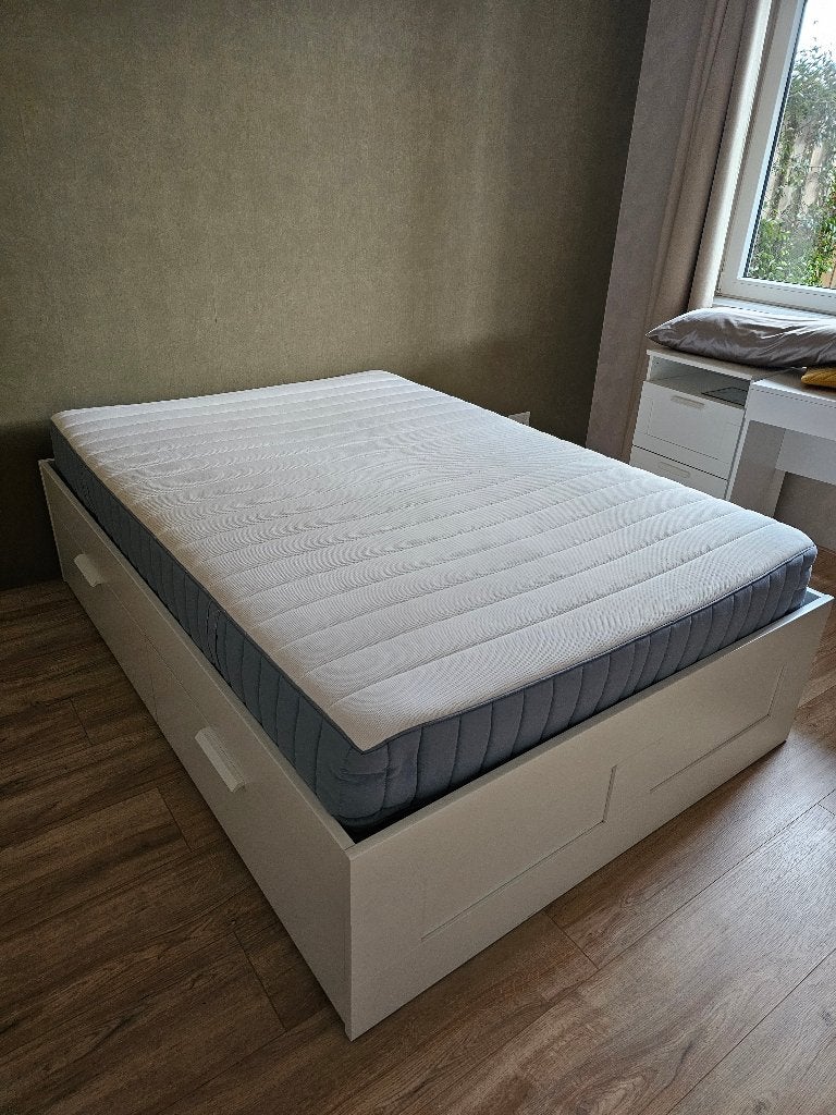 Ikea Brimnes bed 140/200 voor €175,-, Ophalen, Gebruikt, Eenpersoons, Wit
