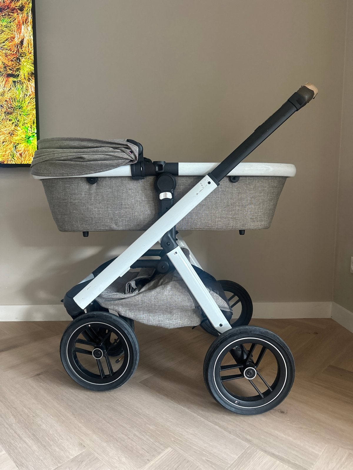 Dubatti One Kinderwagen - Beige /grijs met Witte Frame, Gebruikt, Verstelbare duwstang, Ophalen, Kinderwagen