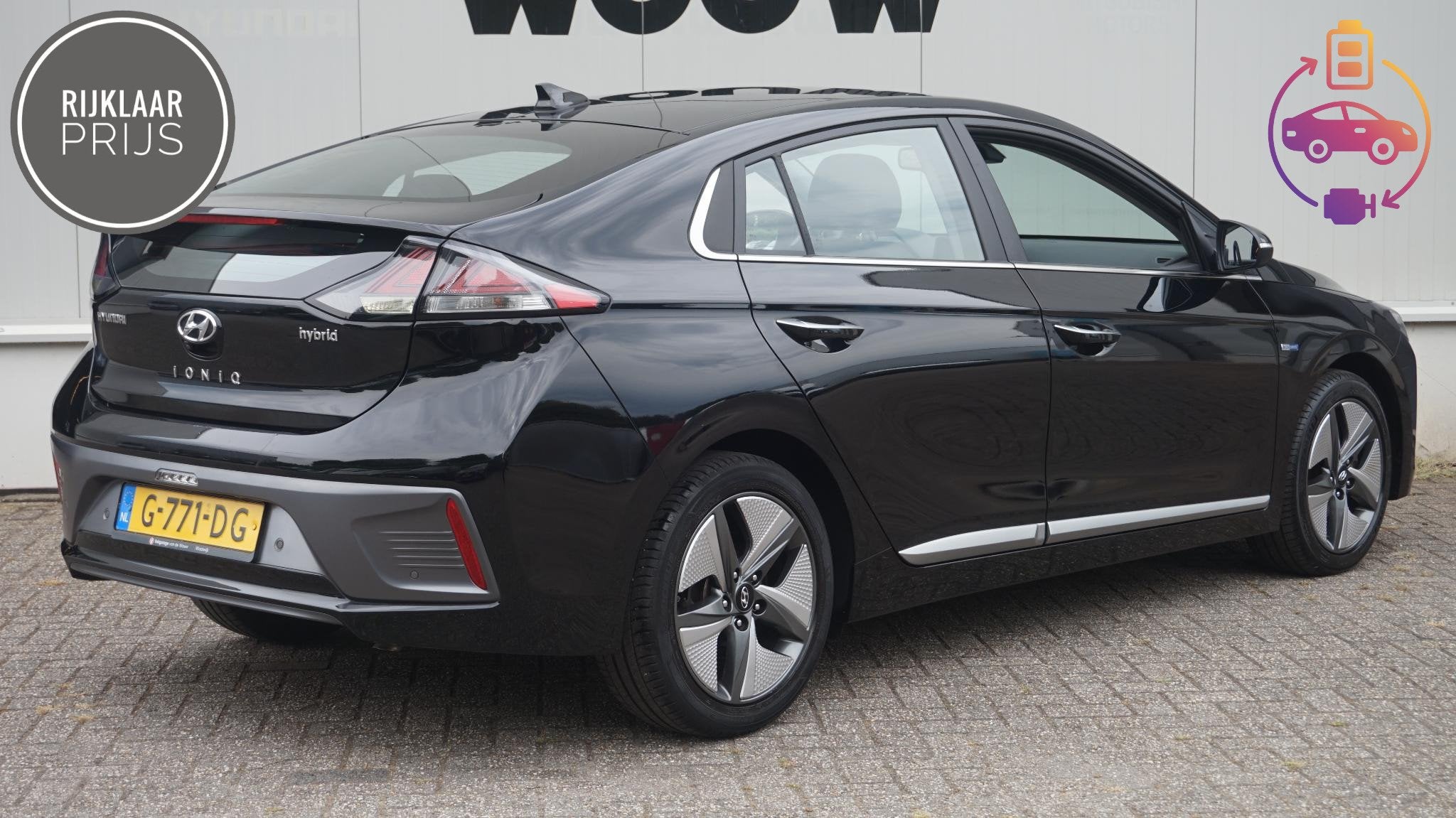 Hyundai IONIQ 1.6 GDi Hybrid Premium Plus | Vol Opties | NL, Auto's, Gebruikt, Lichtsensor, Zwart, Origineel Nederlands