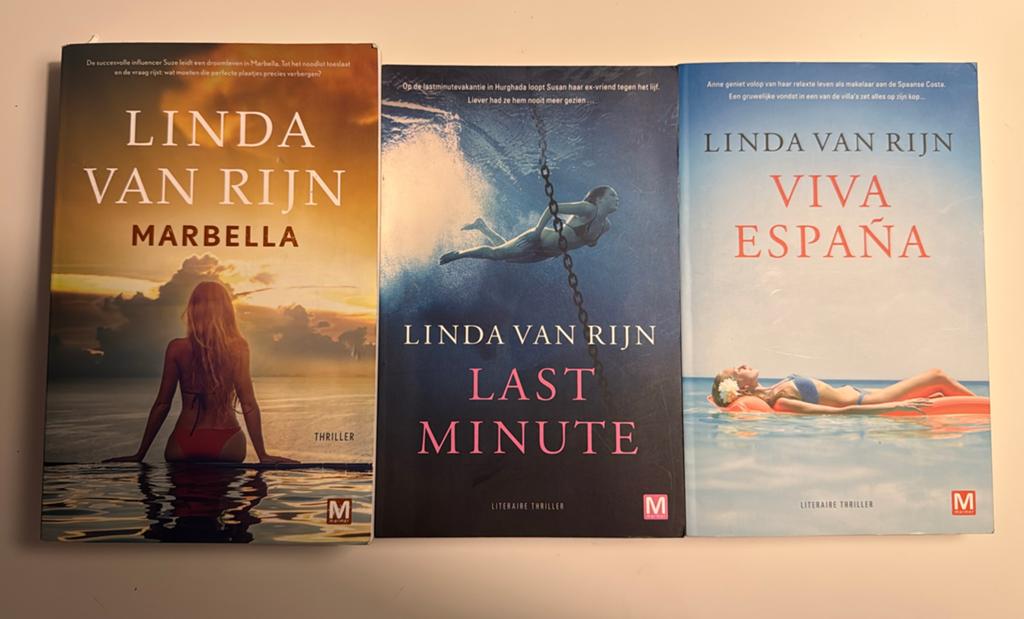 3 thrillers van Linda van Rijn: Marbella, Last Minute, Viva, Boeken, Thrillers, Ophalen of Verzenden, Gelezen, Linda van Rijn