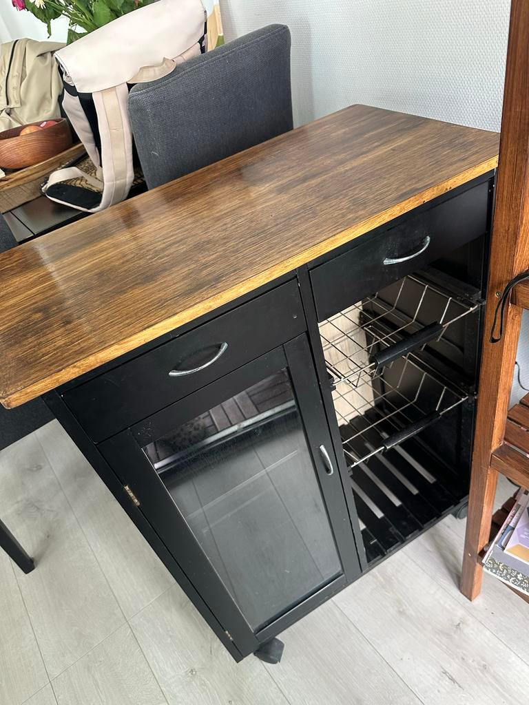 Kitchen Cabinet with wooden top and wheels, Huis en Inrichting, Ophalen of Verzenden, Gebruikt