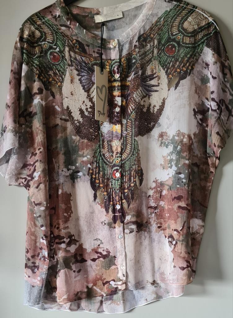 Blouse One Size L met unieke print en kralen, Ophalen of Verzenden, Nieuw, Maat 42/44 (L), Overige kleuren
