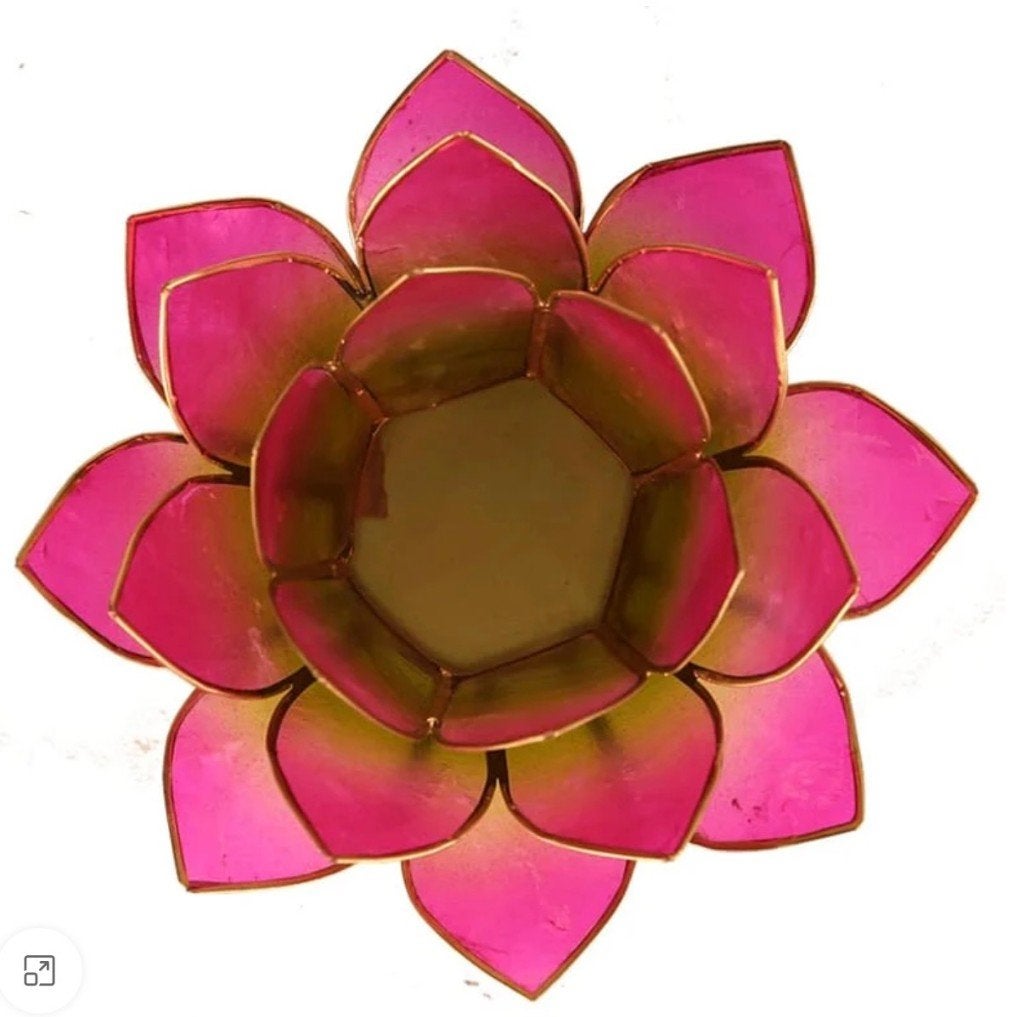 Lotus kaarshouder capiz schelp roze groen goudrand 13,5 cm, Ophalen of Verzenden, Groen, Overige materialen, Kaars