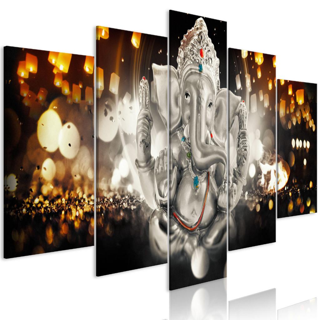 1004 Ganesha Hinduism 5 Luik Schilderij 200x100cm Nieuw, Ophalen of Verzenden, Nieuw, 125 cm of meer, Schilderij