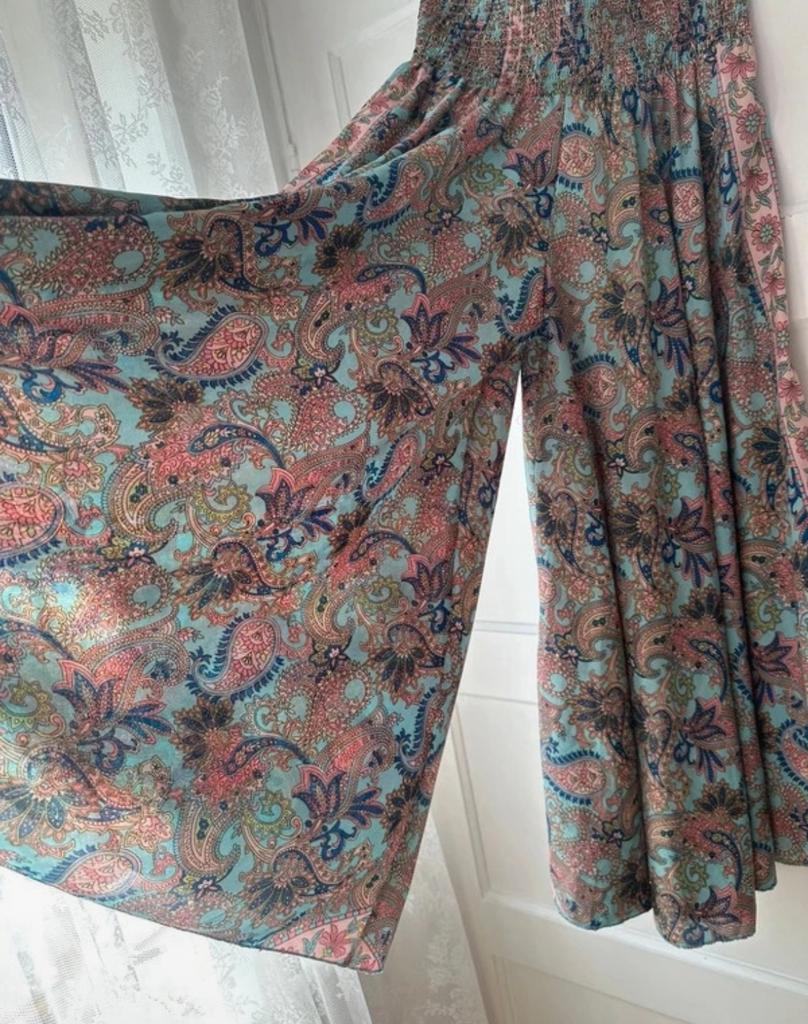 Heerlijk wijde indiase sari zijden paisley kasjmier broek XL, Blauw, Maat 42/44 (L), Ophalen of Verzenden, Zo goed als nieuw