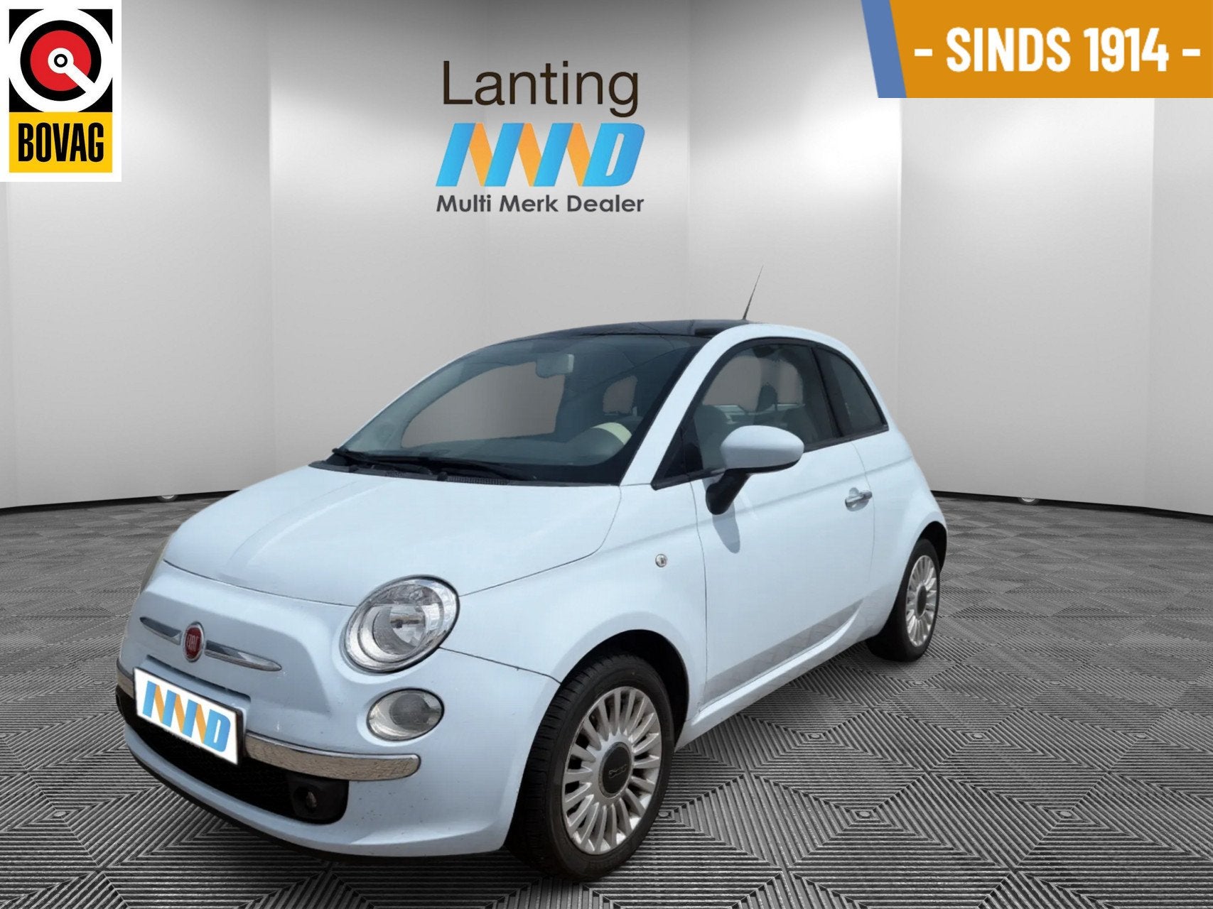Fiat 500 1.2 4 cilinder Lounge, pano dak, airco, baby blauw, Stof, Gebruikt, 1242 cc, 4 cilinders