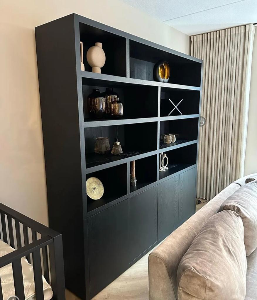 Buffetkast Goossens Barcelona Zwart Eiken - 208x212x45 cm, Ophalen, Met deur(en), 200 cm of meer, Eikenhout