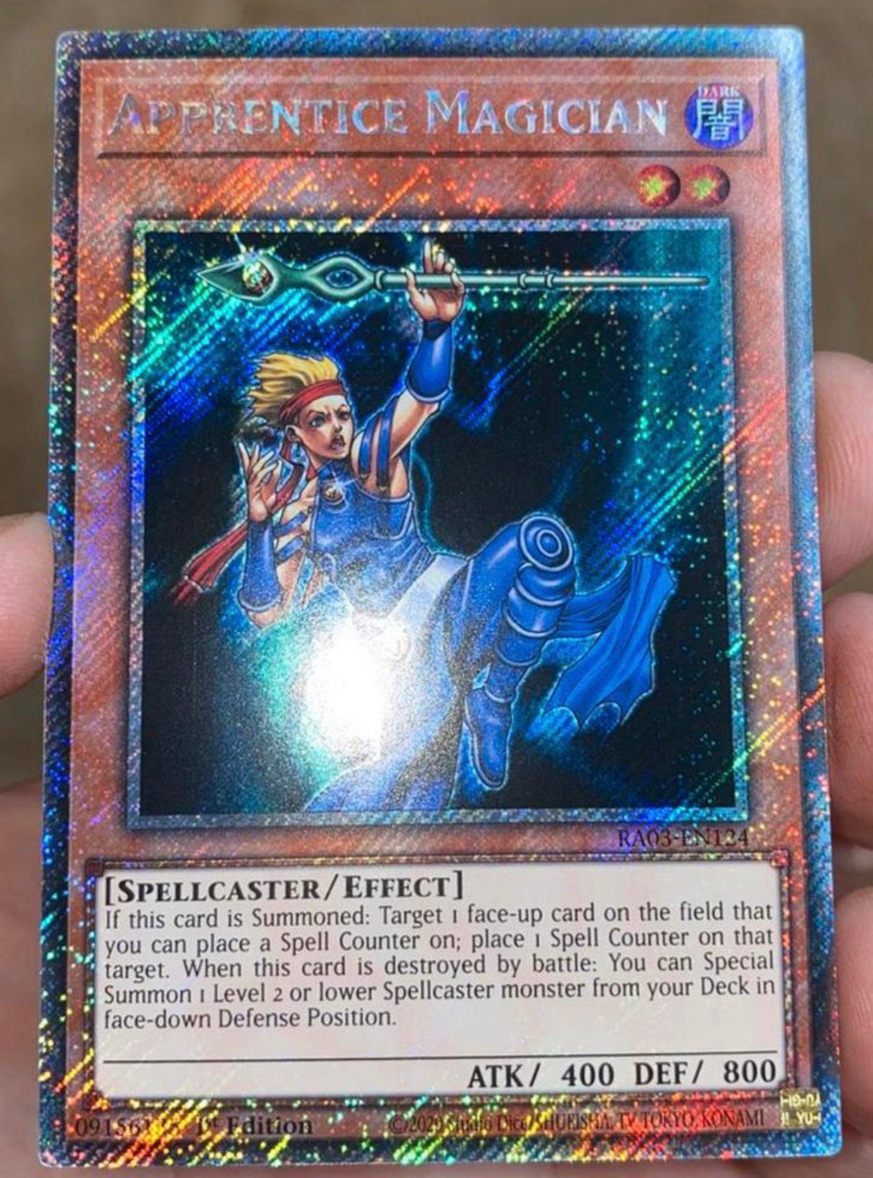 Yu-Gi-Oh! Apprentice Magician RA03 1st Edition !, Ophalen of Verzenden, Zo goed als nieuw, Losse kaart, Foil