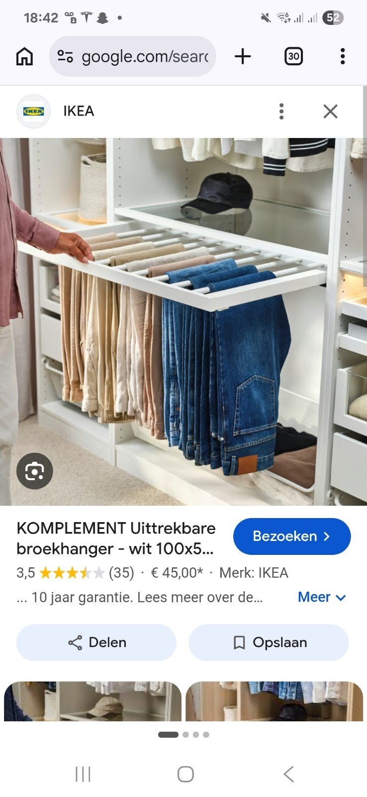 broekenhanger ikea pax 35 diep, Huis en Inrichting, Ophalen, Gebruikt, 50 tot 100 cm, Minder dan 100 cm