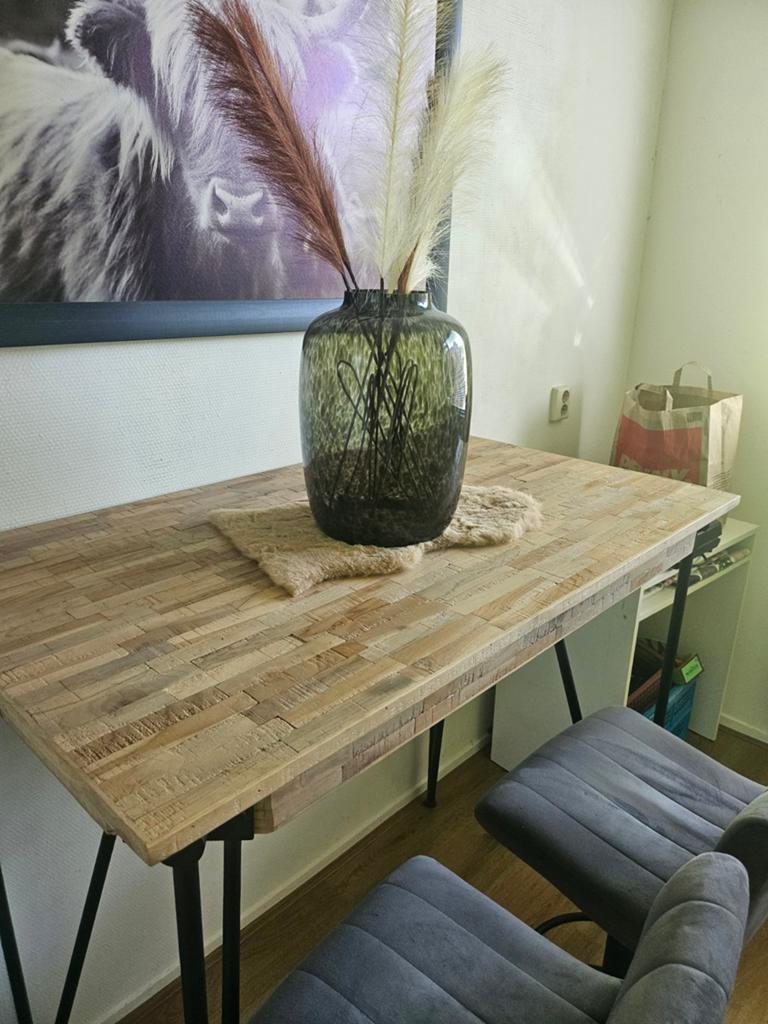 Tafel met 2 krukken, Ophalen, Zo goed als nieuw, 50 tot 75 cm, Rechthoekig
