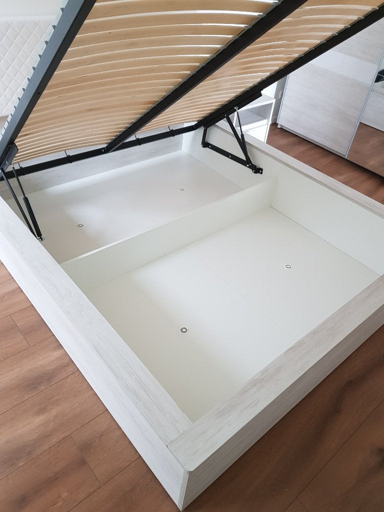 VOORRAAD Tweepersoonsbed 160x200 cm met opbergruimte NIEUW, Overige materialen, Wit, Ophalen of Verzenden, Robuust, Modern, voelbare structuur, nieuw, opbergruimte