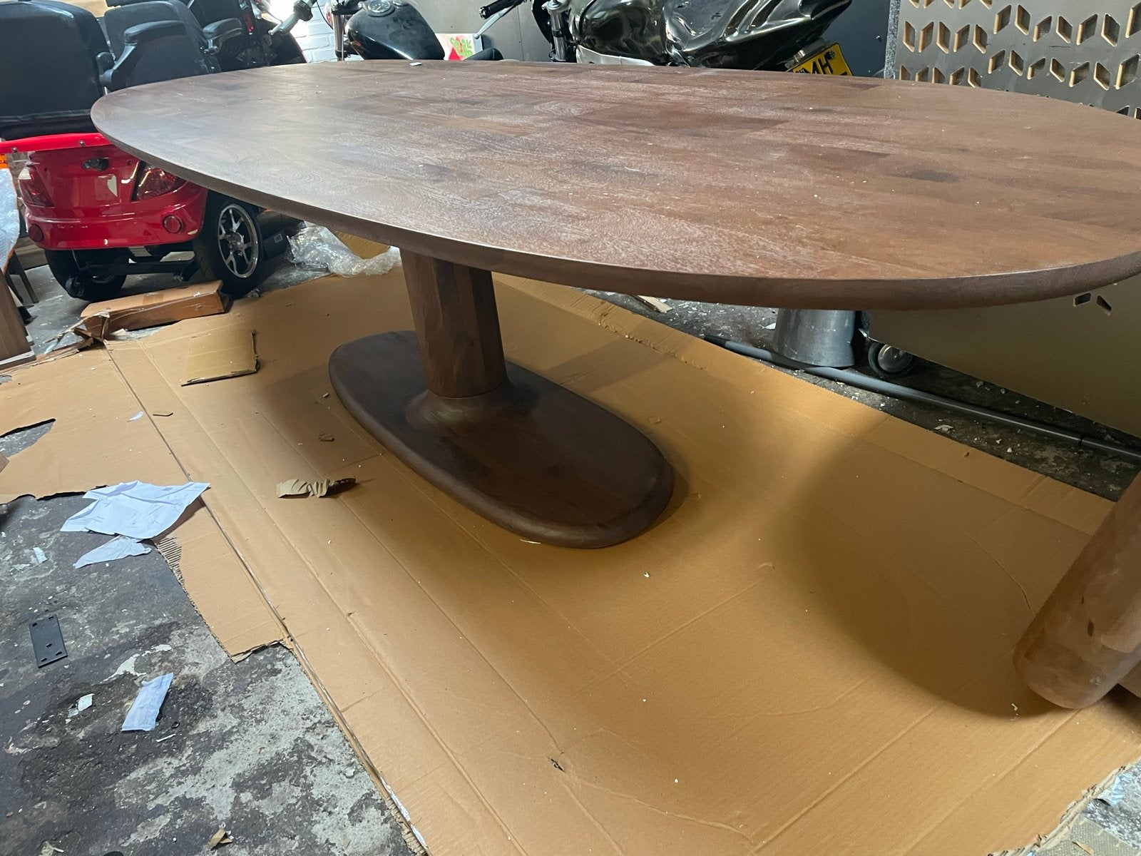 Tafel Coco 300x110 Ovaal Licht Bruin Middenpoot, Ophalen, 100 tot 150 cm, Vijf personen of meer, Ovaal