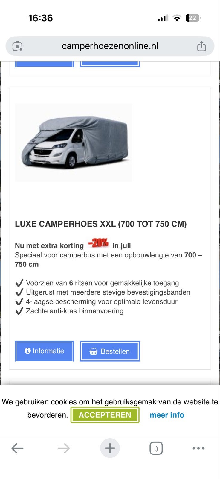 Luxe Camperhoes XXL (700-750 cm) - Nieuw in verpakking, Caravans en Kamperen, Ophalen, Nieuw