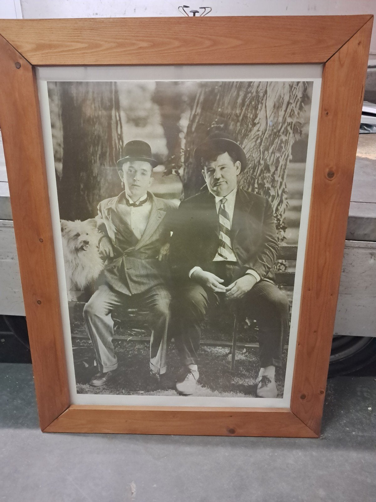 Groot schilderij/ afbeeldingen Laurel & Hardy, Antiek en Kunst, Ophalen, Foto, Fotografie, Achter glas