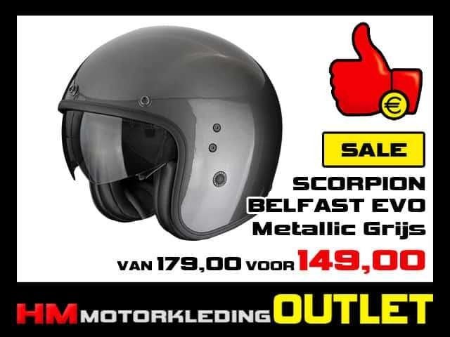 Motorhelm Scorpion Belfast Evo - Metallic Grijs - Jethelm, Info@huybersmotoren.nl, HM - Sale, Dames, Ophalen