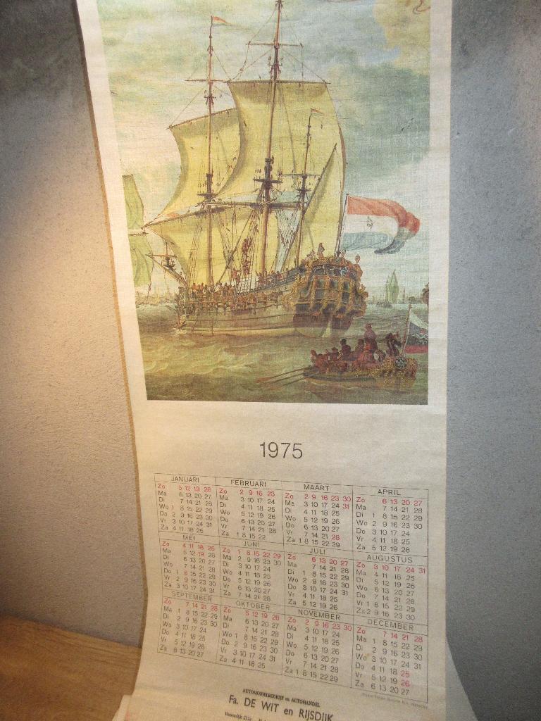 Vintage stoffen kalenders met oude schepen zeilschip, Diversen, Kalenders, Ophalen of Verzenden, Jaarkalender, Gebruikt