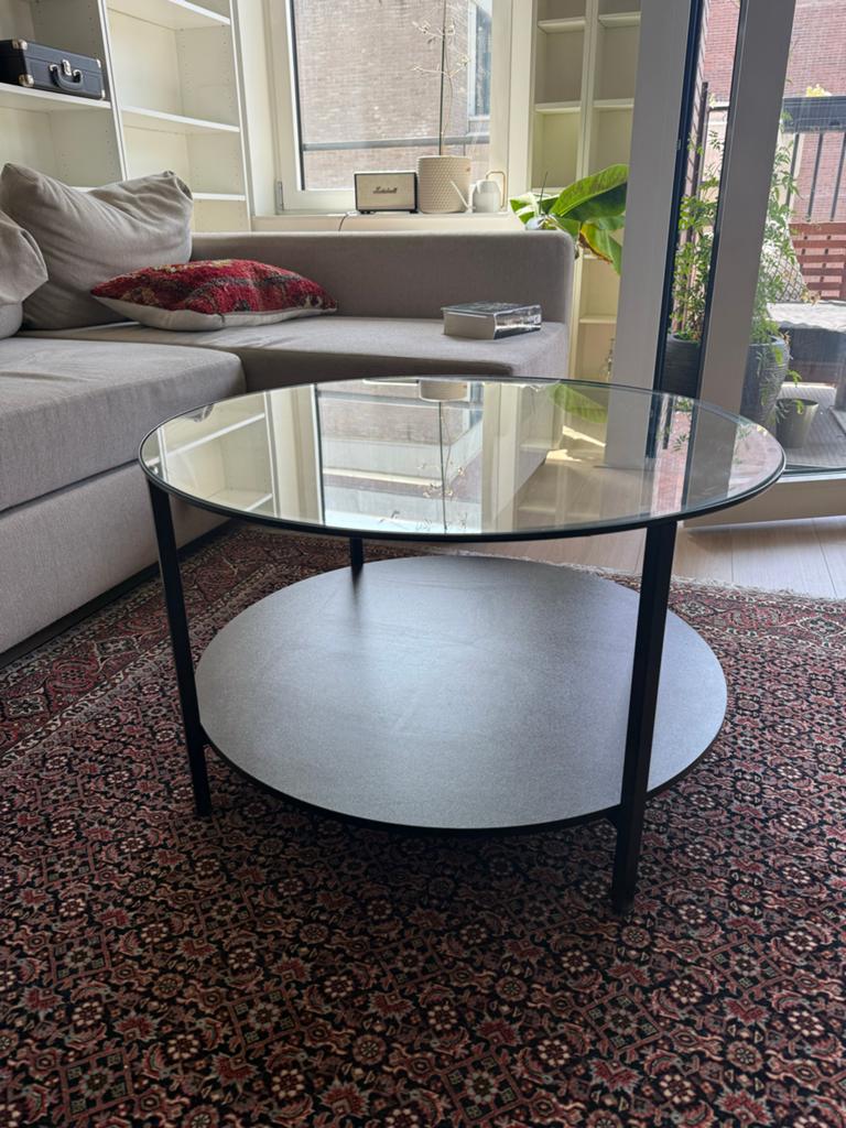 Dark brown coffee table with glass (vittsjo), Huis en Inrichting, Tafels | Salontafels, Ophalen, Rond, 50 tot 100 cm, Minder dan 50 cm