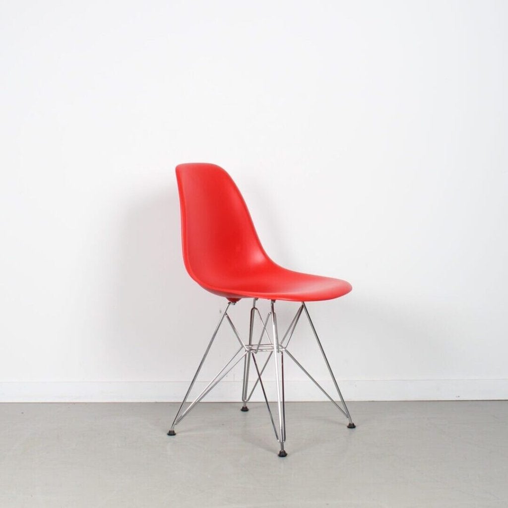 Vitra Eames DSR Stoel Rood Kunststof - Chroom, Niet ingevuld, Zo goed als nieuw, Niet ingevuld, Niet ingevuld
