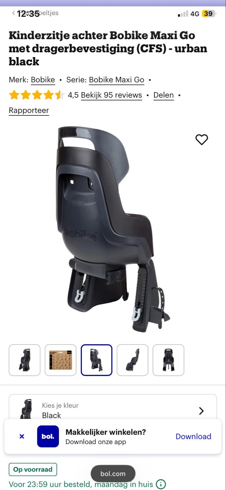 Bobike Go achterzitje met dubbele wand (nieuw in doos!), Fietsen en Brommers, Ophalen, Achterzitje, Voetsteuntjes, 9 t/m 18 kg